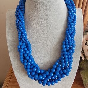 Braided Multi-Strand Blue Beaded Necklace